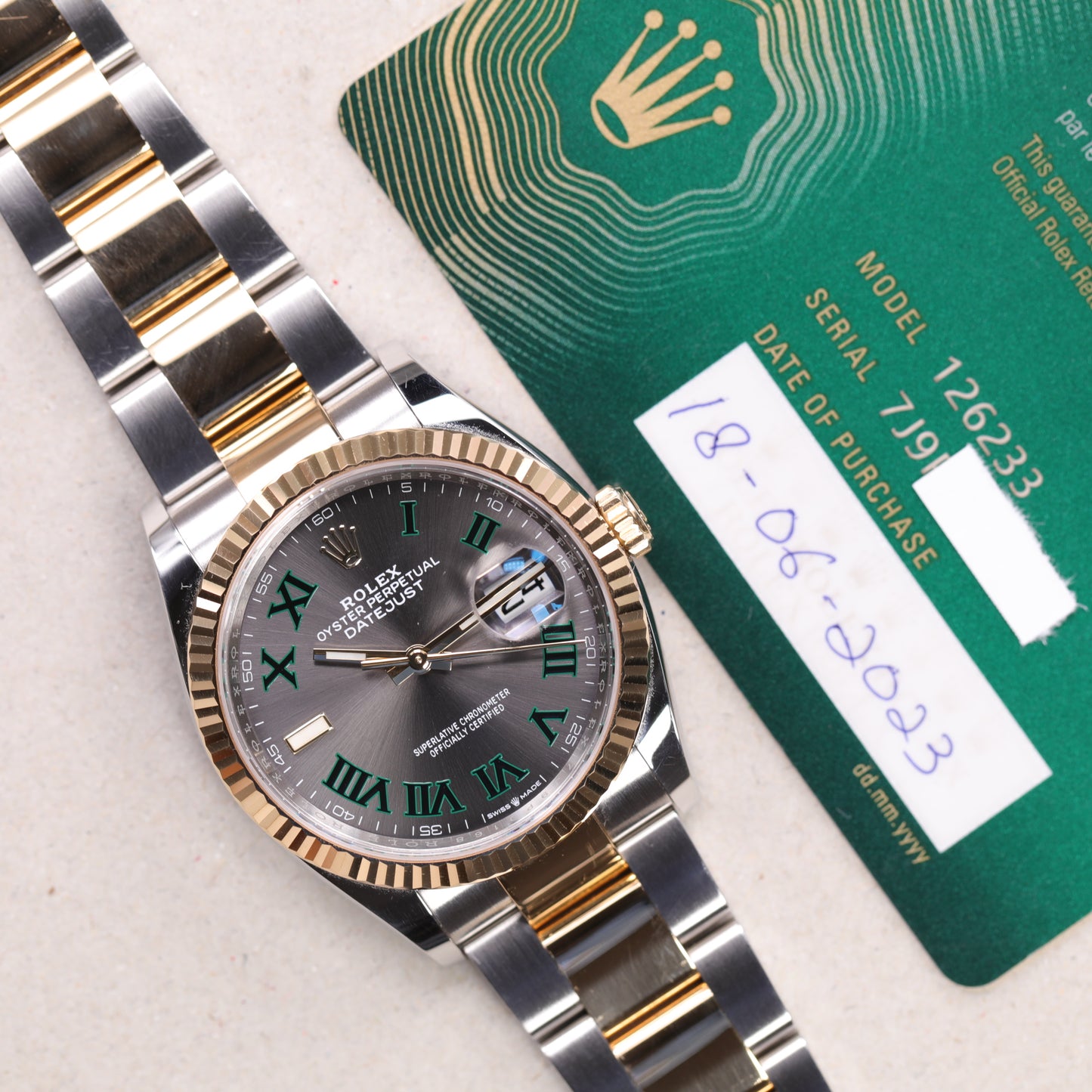 Rolex 126233  | 36 mm | 2023 | Cadran Wimbledon | Boite & Papiers | Acier