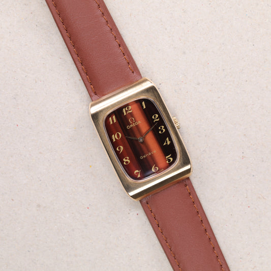 Omega Genève 5110469 | 24,5mm * 36mm | 1973 | Cadran marron | Plaqué or