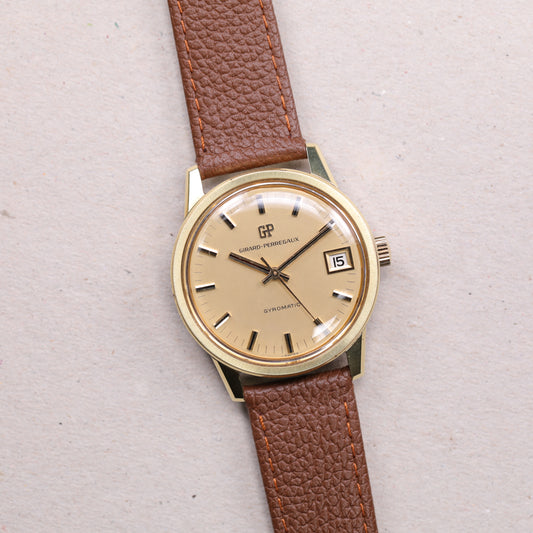 Girard Perregaux Gyromatic 461-379 | 34 mm | CIRCA 1970 | Cadran doré | Plaqué or