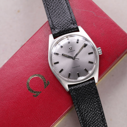 Omega Genève 135.041 | 34mm | 1969 | Cadran argent | Écrin Omega | Acier