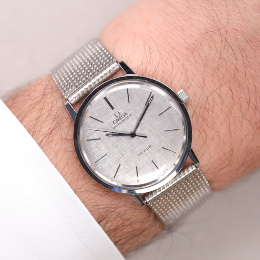Omega 165.008 | 34,5 mm | 1968 | Cadran texturé Lin | Écrin Omega | Acier