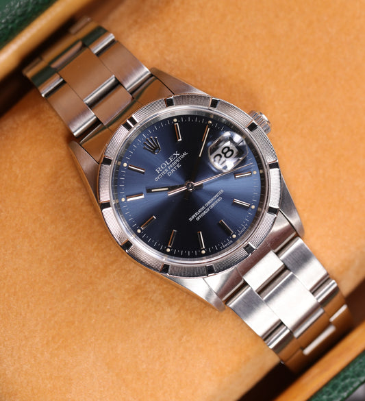 Rolex 15210 | 34 mm | 1995 | Cadran bleu | Écrin Rolex | Acier