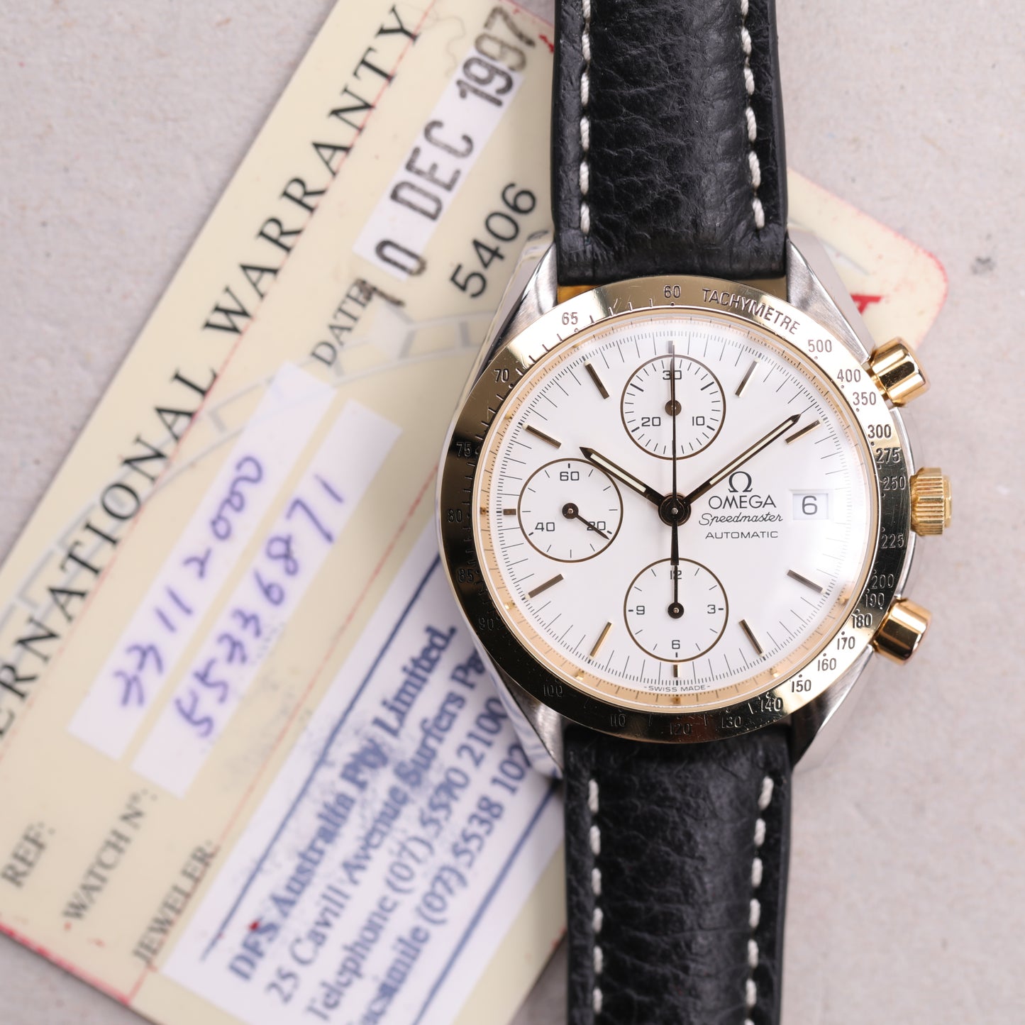 Omega Speedmaster | 175 0043 | 39 mm | 1997 | Garantie Omega | Or Acier
