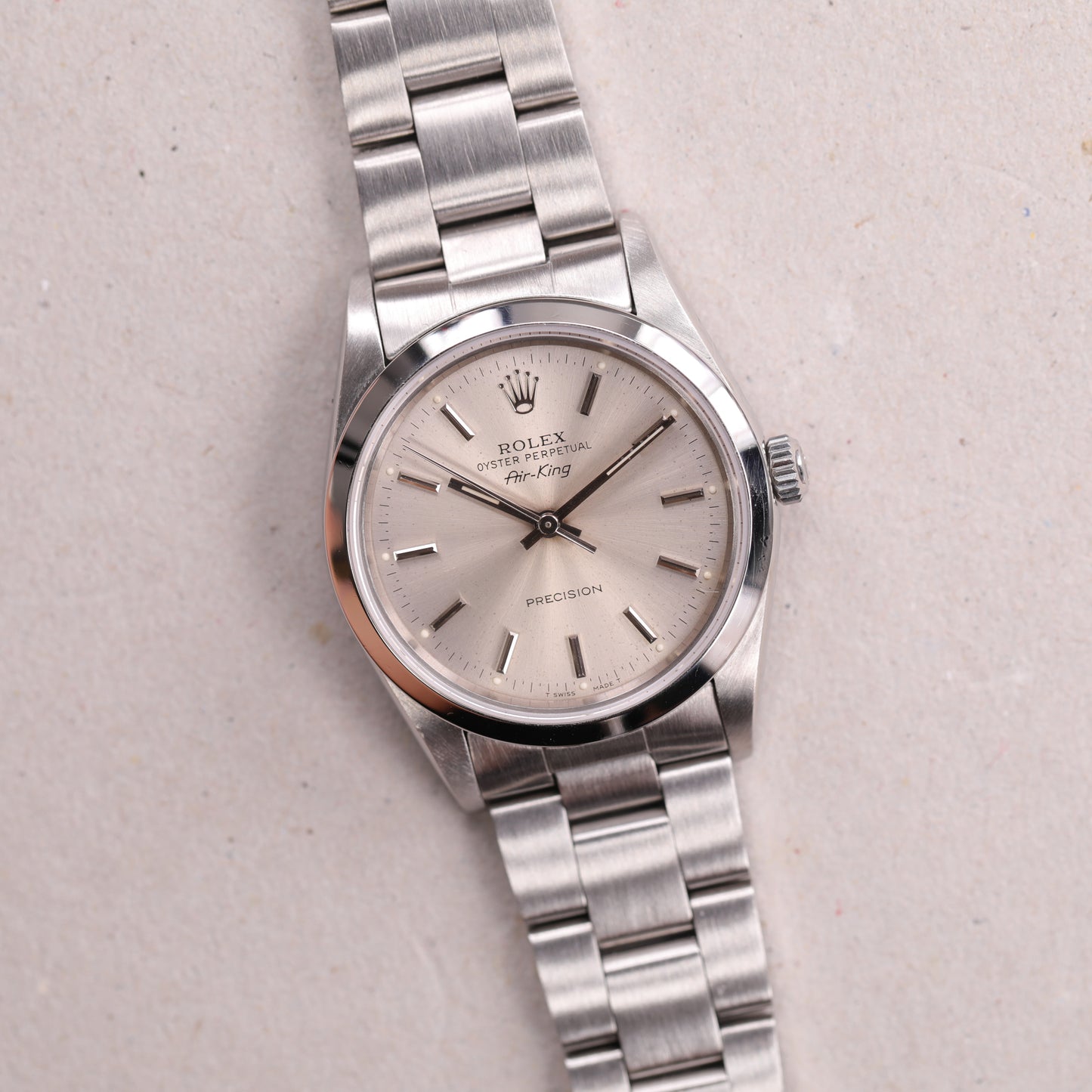 Rolex 14000 | 34 mm | 1991 | Cadran argent | Carte de service Rolex | Acier