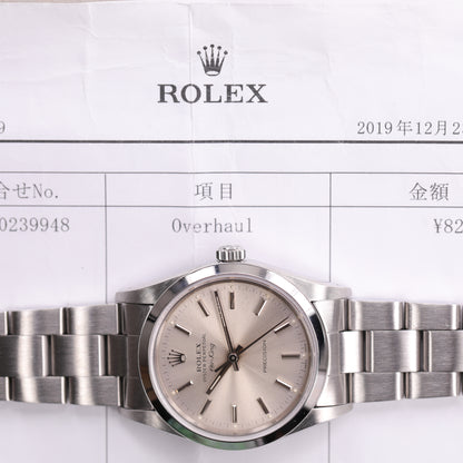 Rolex 14000 | 34 mm | 1991 | Cadran argent | Carte de service Rolex | Acier