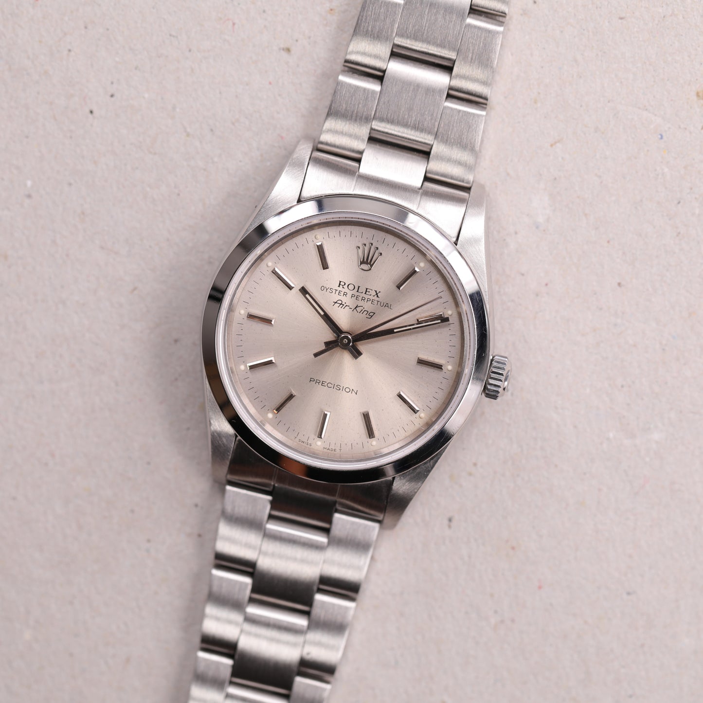 Rolex 14000 | 34 mm | 1991 | Cadran argent | Carte de service Rolex | Acier
