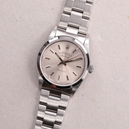 Rolex 14000 | 34 mm | 1991 | Cadran argent | Carte de service Rolex | Acier