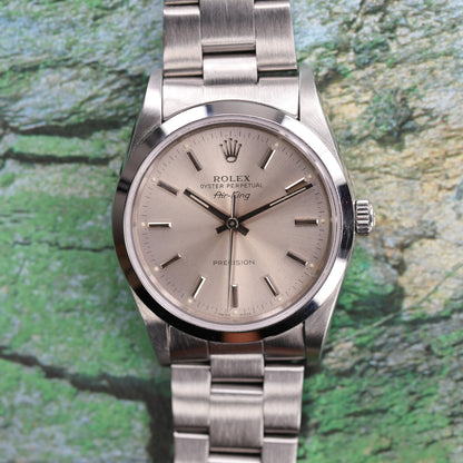 Rolex 14000 | 34 mm | 1991 | Cadran argent | Carte de service Rolex | Acier