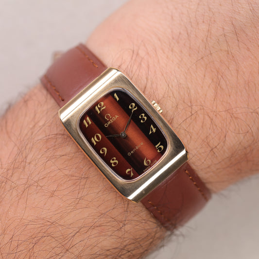 Omega Genève 5110469 | 24,5mm * 36mm | 1973 | Cadran marron | Plaqué or