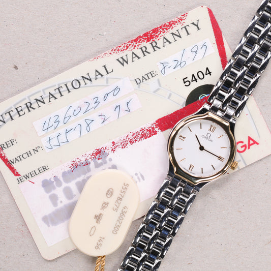 Omega 4360.23.00 | 23,5 mm | 1995 | Cadran blanc | Boite & Papiers | Or / Acier