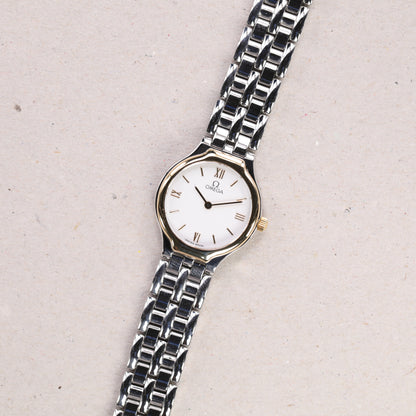 Omega 4360.23.00 | 23,5 mm | 1995 | Cadran blanc | Boite & Papiers | Or / Acier