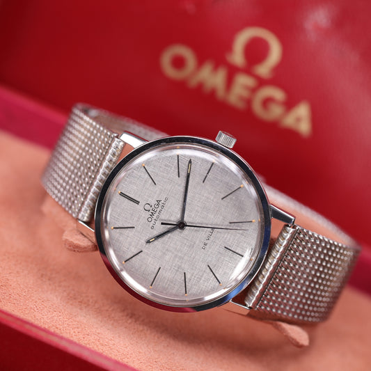 Omega 165.008 | 34,5 mm | 1968 | Cadran texturé Lin | Écrin Omega | Acier