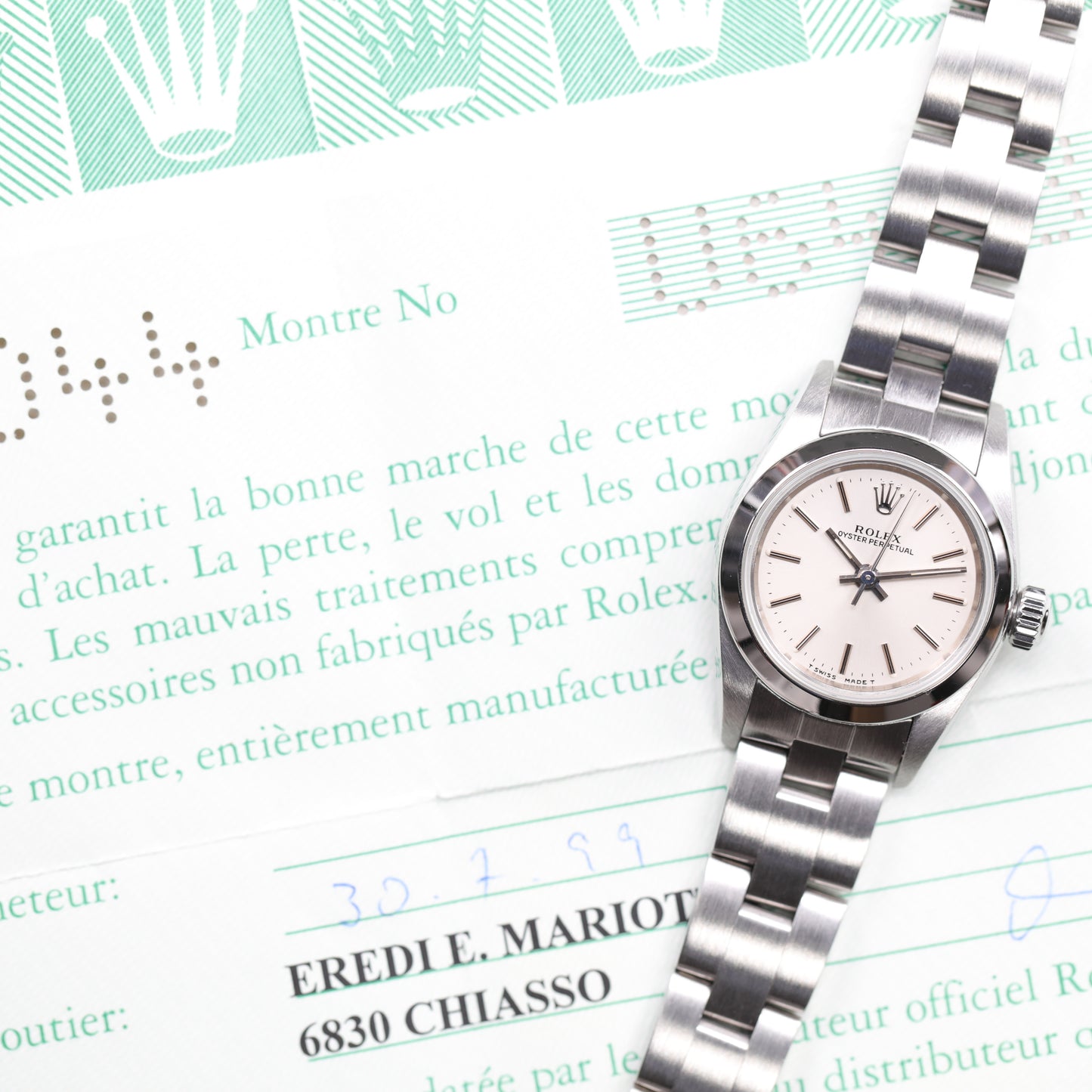Rolex 67180 | 26 mm | 1999 | Cadran argent | Boite & Papiers | Acier