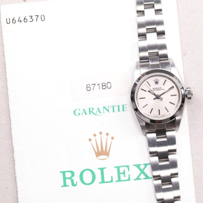 Rolex 67180 | 26 mm | 1999 | Cadran argent | Boite & Papiers | Acier