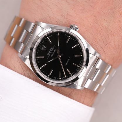 Rolex 14000 | 34 mm | 1998 | Cadran noir | Ecrin Rolex | Acier