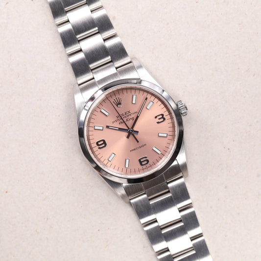 Rolex 14000 | 34 mm | 1999 | Cadran rose | Écrin Rolex | Acier